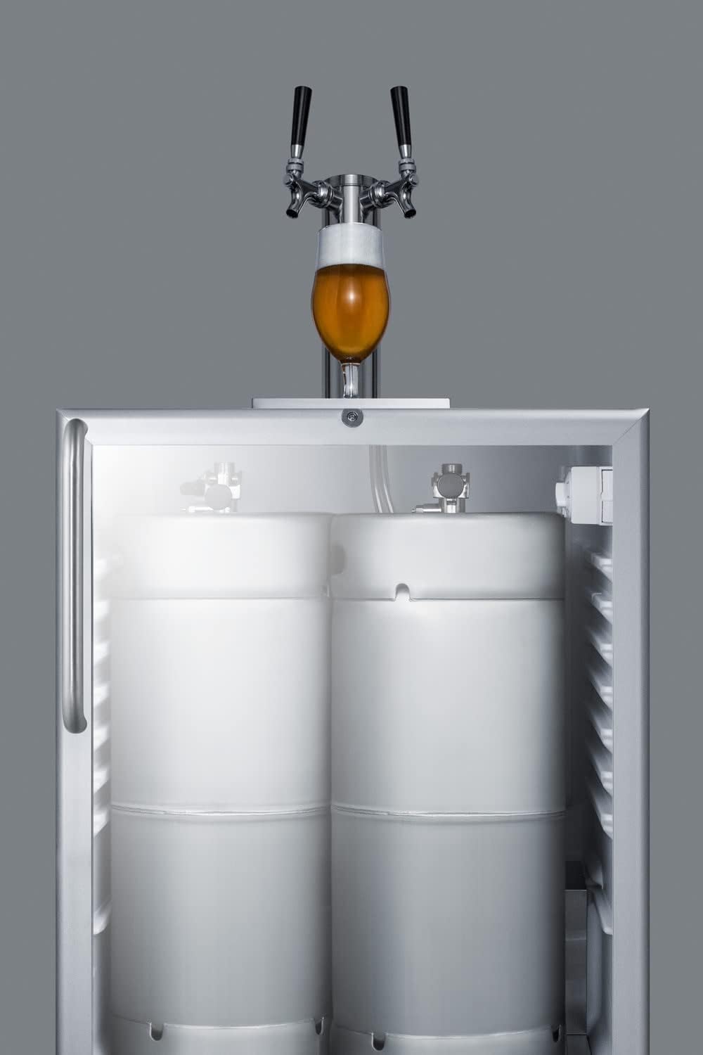 Built-in Undercounter Dual Tap Beer Dispenser with Glass Door and Stainless Steel Cabinet O5456