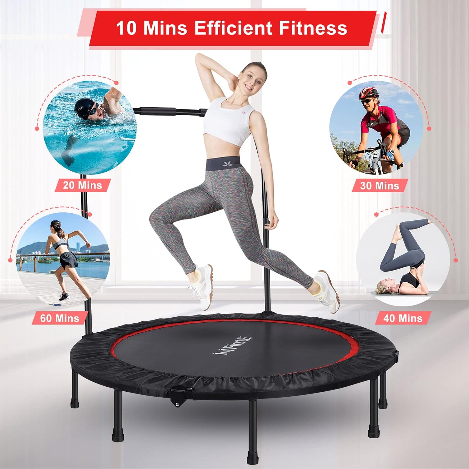 50" Foldable Fitness Trampoline with Adjustable Foam Handle C36388