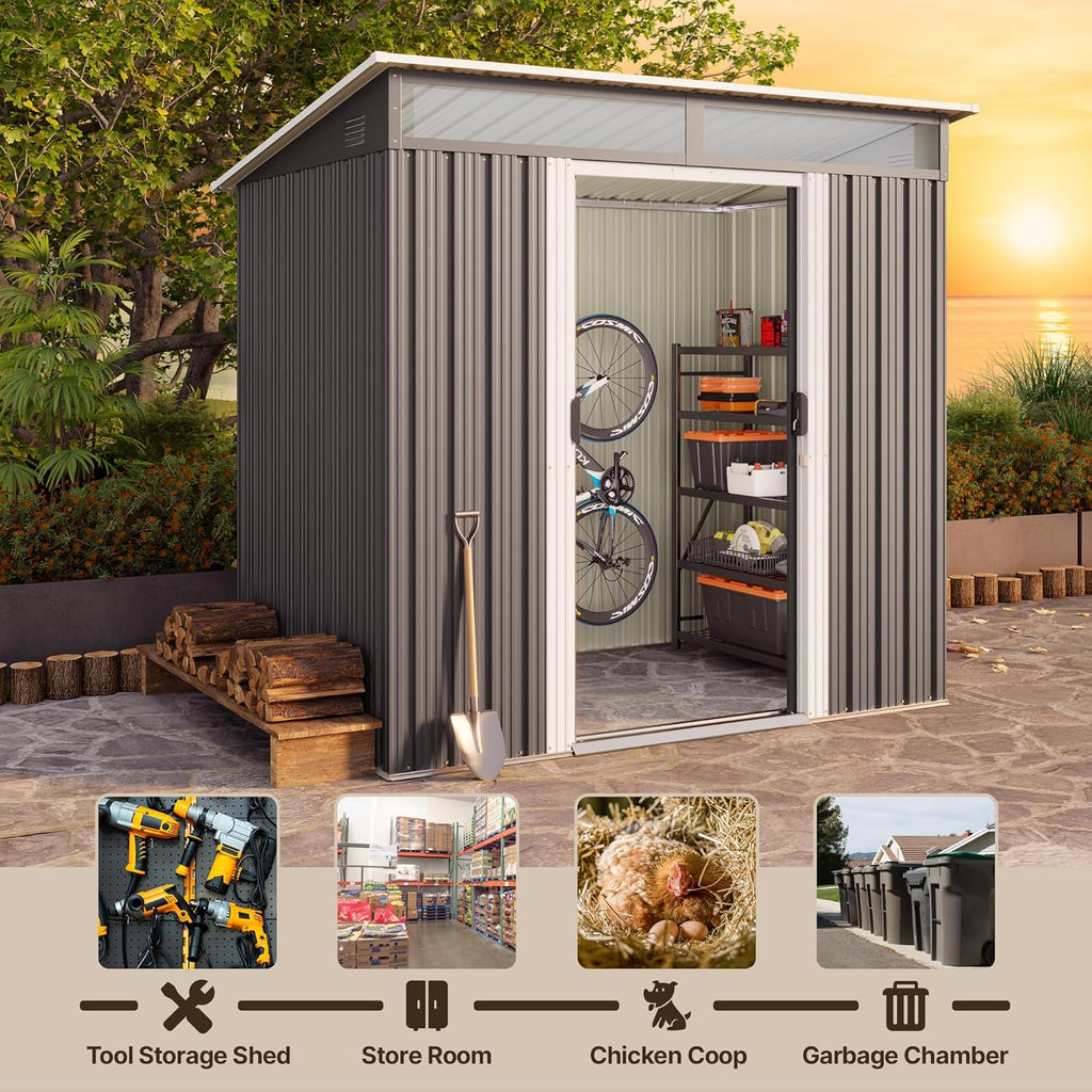 6' x 4' Outdoor Metal Storage Shed with Sliding Doors Dark Gray P6142