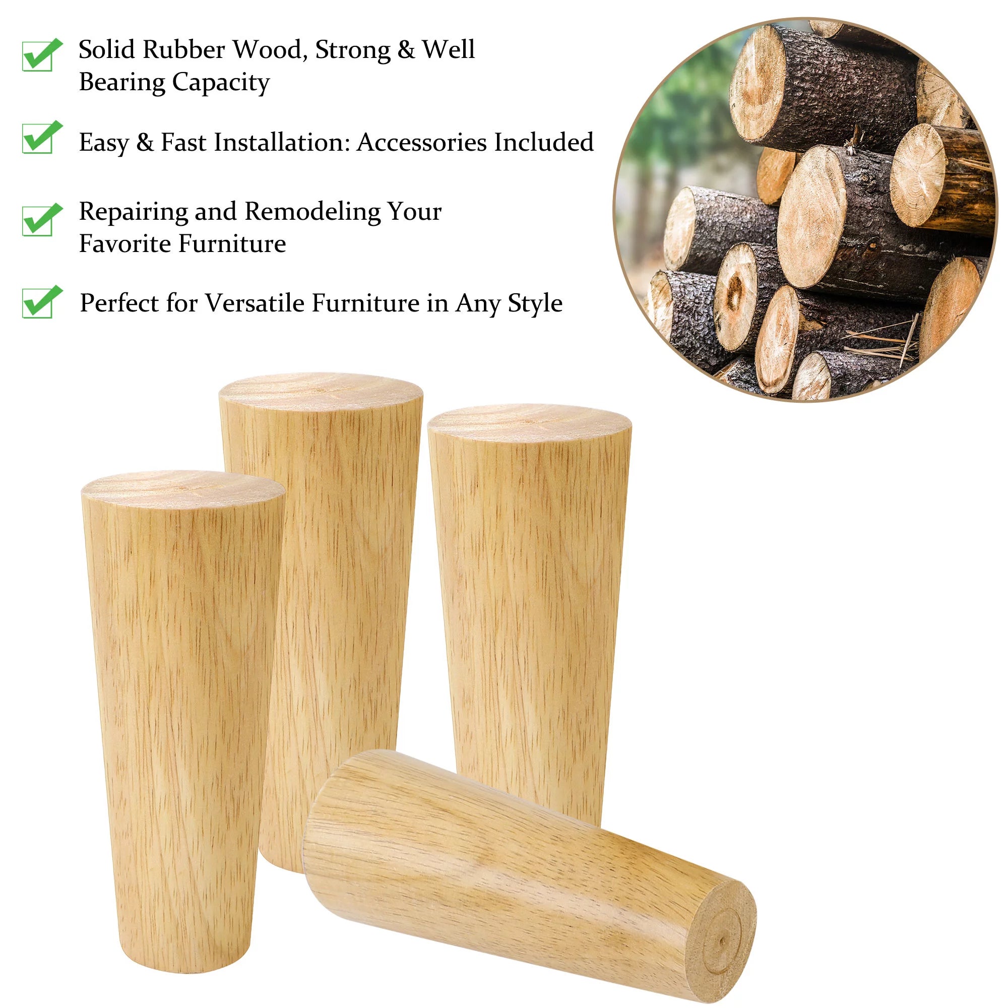 Hardwood Sofa Replacement Legs 6 Inch 4Pcs V26030