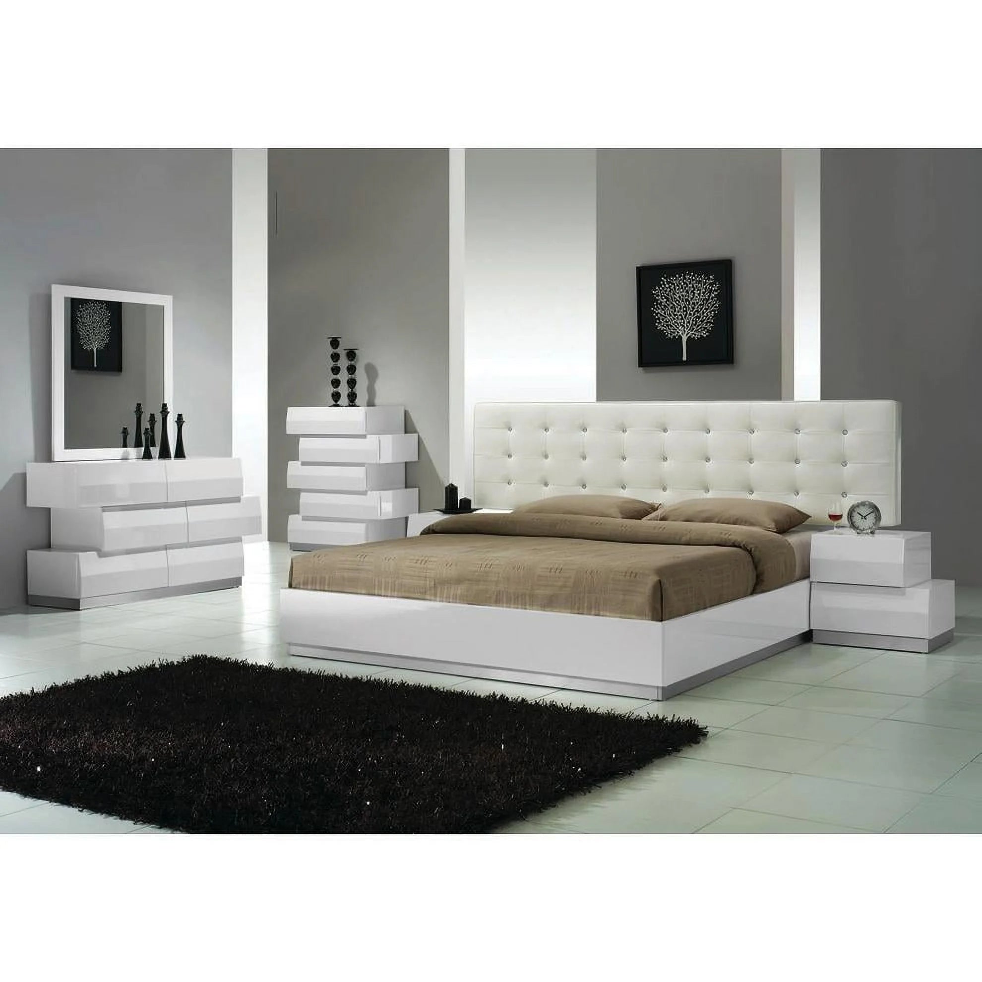 White Gloss 5-Piece King Bedroom Set D4699