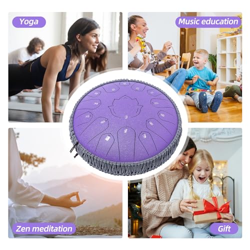 13 Inch 15 Notes Steel Tongue Drum with Travel Bag Drumsticks Holder Finger Paddles and Music Book J99882