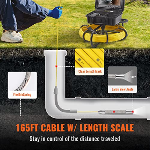 9" Pipeline Inspection Camera with 512Hz Locator, 165 ft, IP68, 12 Adjustable LEDs, 16 GB SD Card Y90385