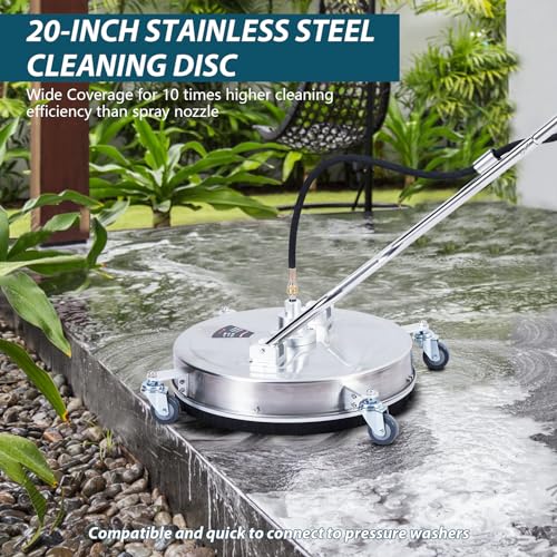 24" Pressure Washer Surface Cleaner with Dual Handle, 4 Wheels, 3/8" Quick Connect, 2 Replacement Nozzles, Stainless Steel V10172