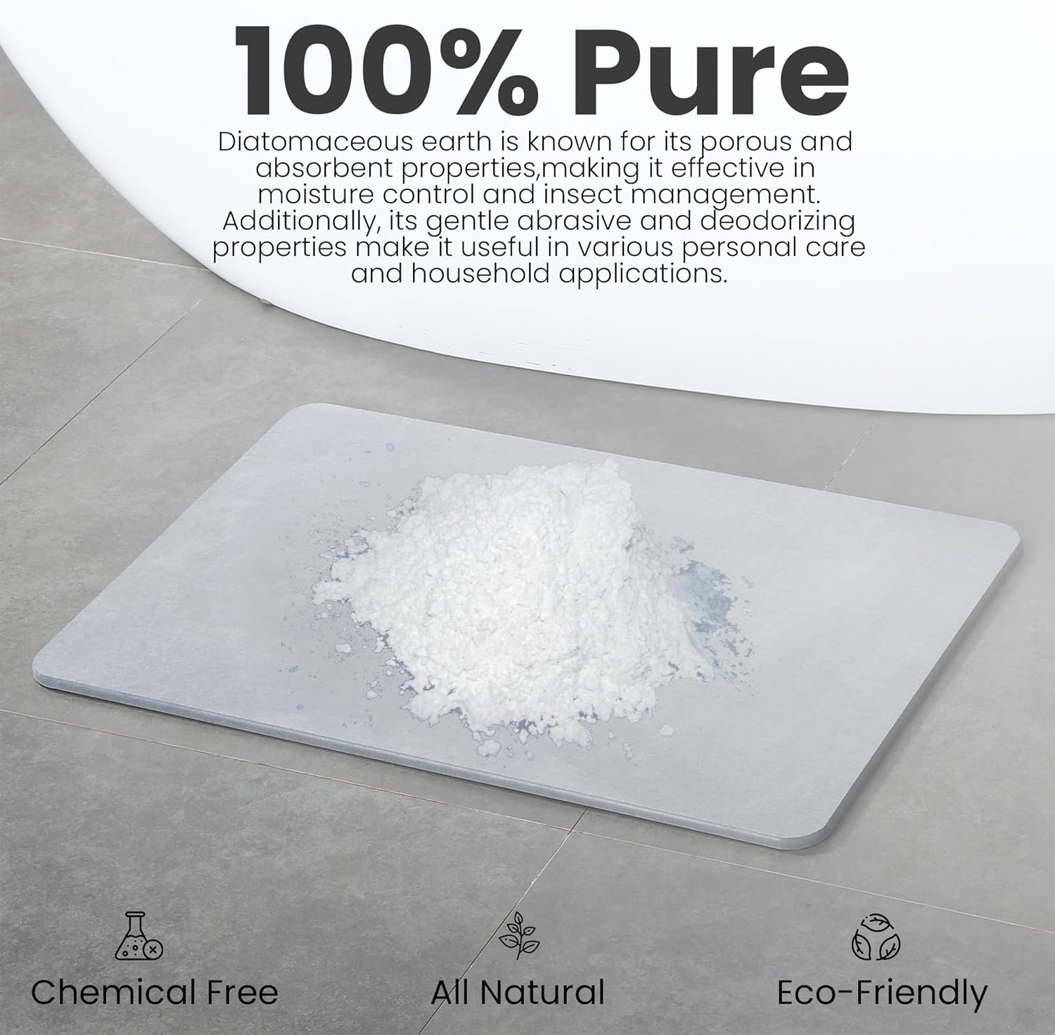 Gray 23.62 x 15.3 Diatomaceous Earth Bath Mat F100