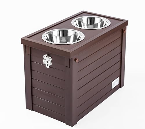 Elevated Dog Feeder with 2 Stainless Steel Bowls and Sliding Lid Storage Bin W55555