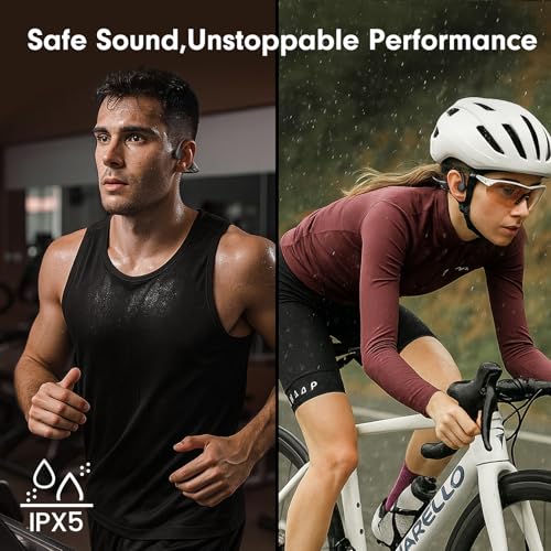 Bone Conduction Open Ear Headphones Bluetooth 5.4 with Mic 10H Playtime IPX5 Waterproof A919