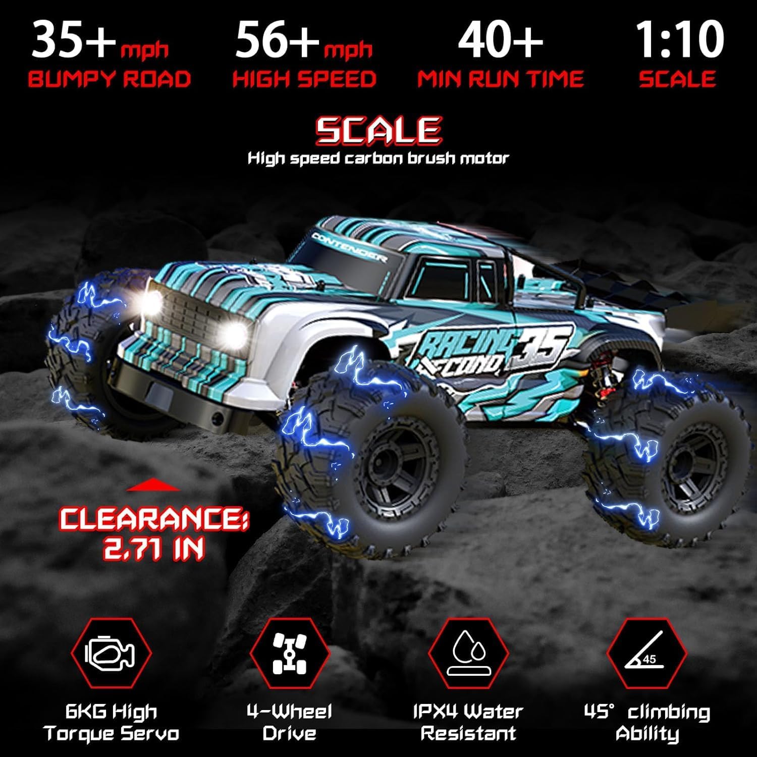 1:10 4WD High Speed RC Car 35MPH Green Q980