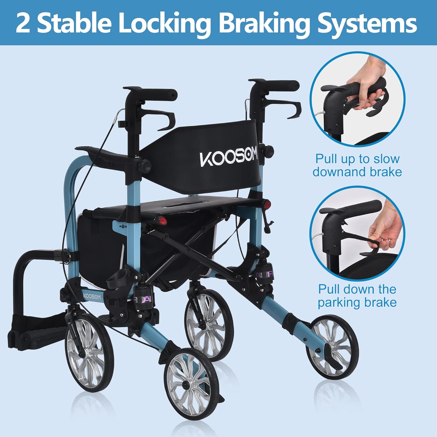 4 Wheel Rollator Walker Chair with Seat and Footrest F5340