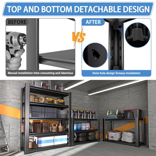 5-Tier Heavy Duty Garage Shelving Unit, 3000 LBS Capacity Metal Storage Rack 72" H x 48" W x 20" D, Adjustable Steel Shelves R174