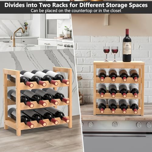 12 Bottles 3 Tier Bamboo Wine Rack C404576