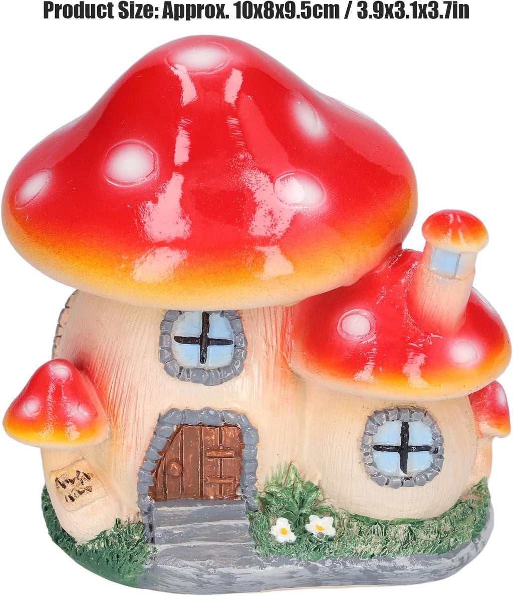 Red Synthetic Resin Mushroom House Sculpture 3.9x3.1x3.7 inch U528