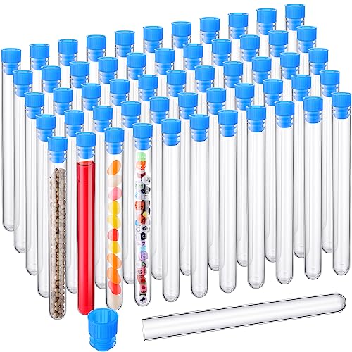100 Pcs Clear Plastic Test Tubes with White Lids 16 x 150 mm U442