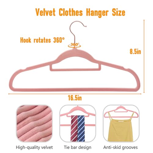 Pink Velvet Hangers 50 Pack 16.5 in with Tie Bar Y690