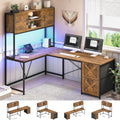 Rustic Brown L Shaped Desk with Fabric Drawers and Power Outlet S71142