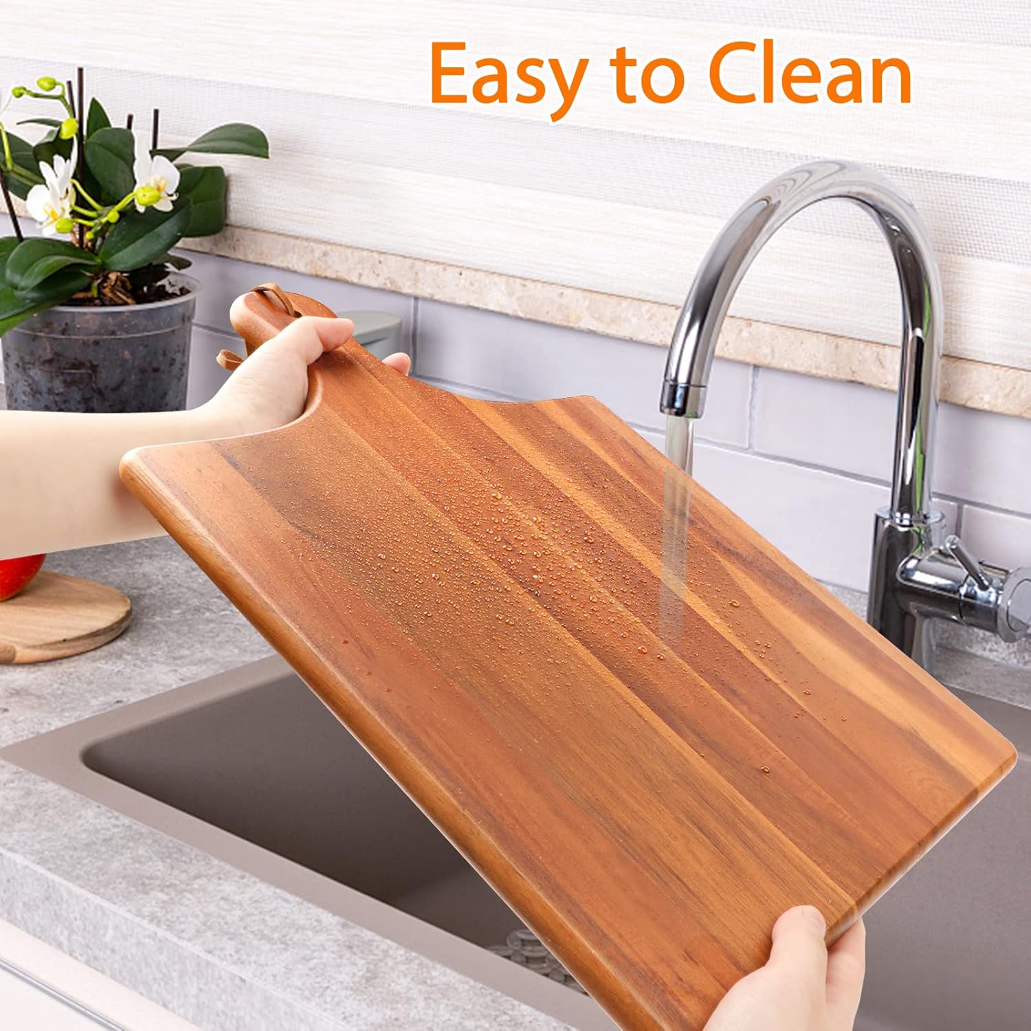 Acacia Wood Cutting Board with Handle 17"X11" H432