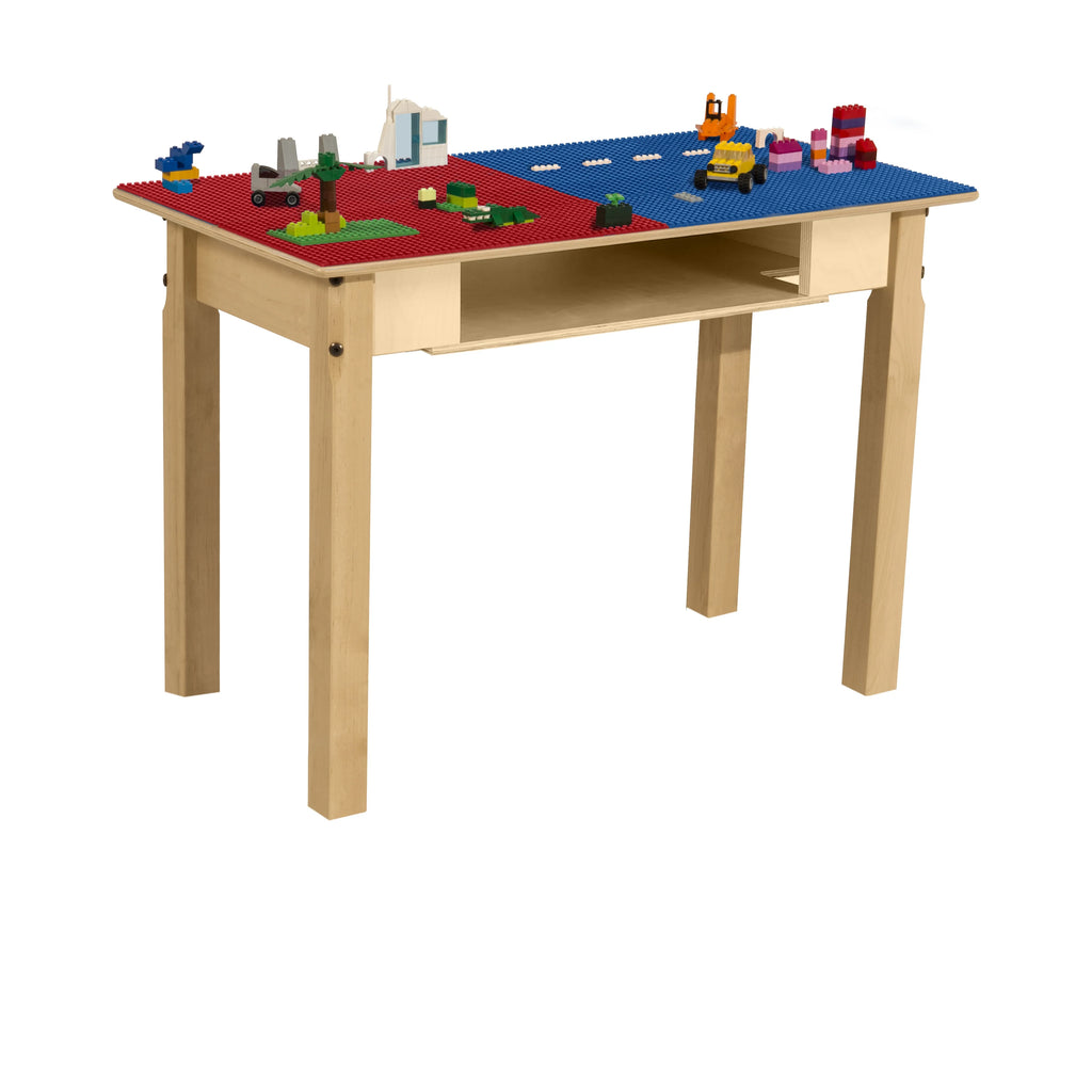Montessori Wooden Table, Red N Blue Lego Compatible Blocks Play Table N31527