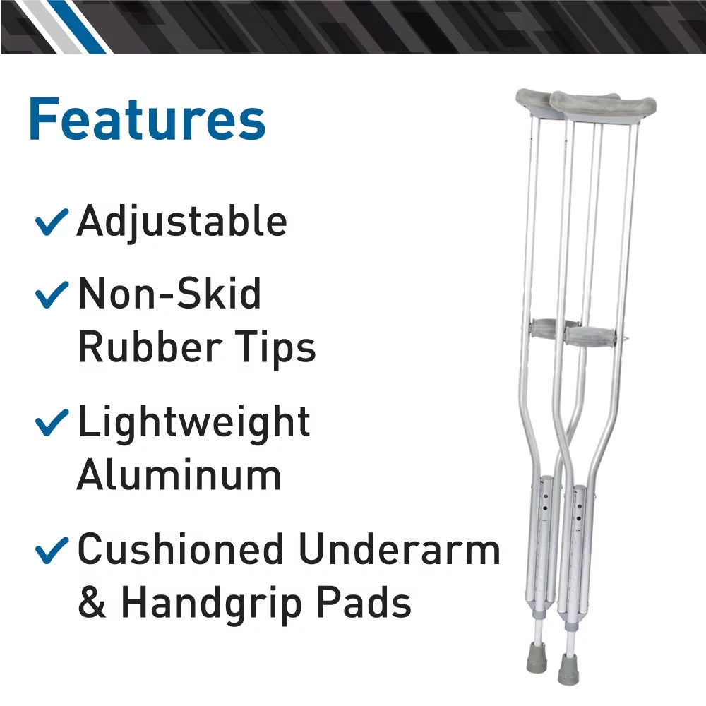 Lightweight Aluminum Crutches Pair, Adult, Medium, Height Adjustable I366